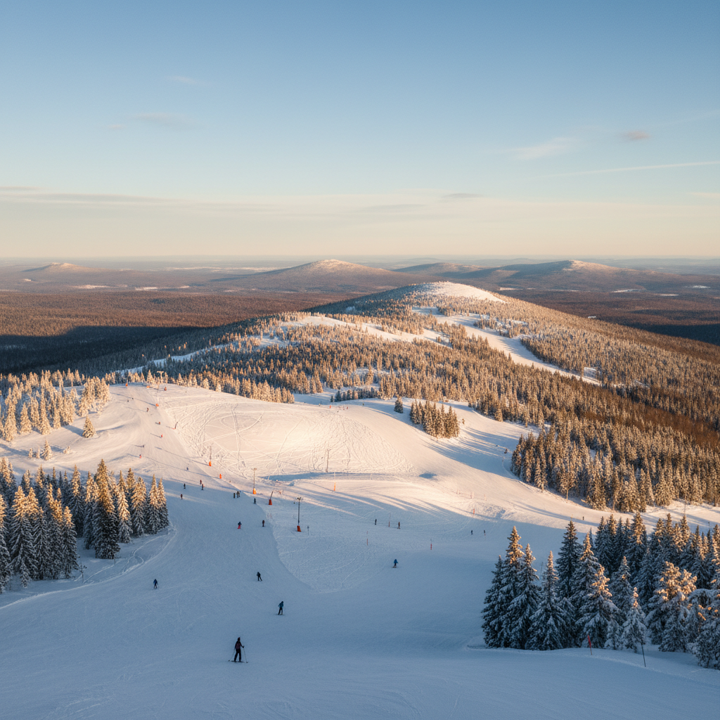 Panoramic view from the top of Blue Mountain looking out over Collingwood and Georgian Bay