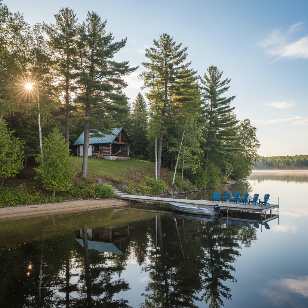 Waterfront cottage near Collingwood with Georgian Bay in the background