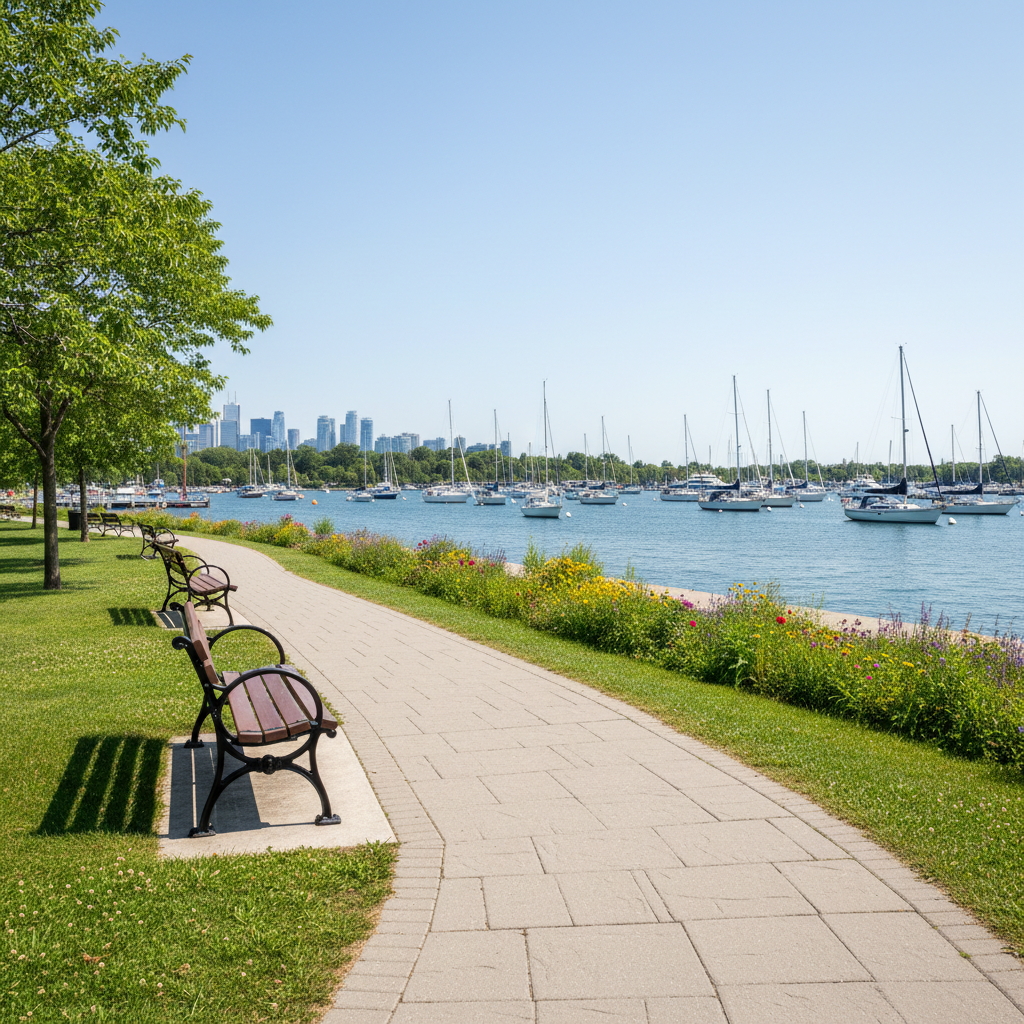 Collingwood Harbour Park with walking trail and Georgian Bay views