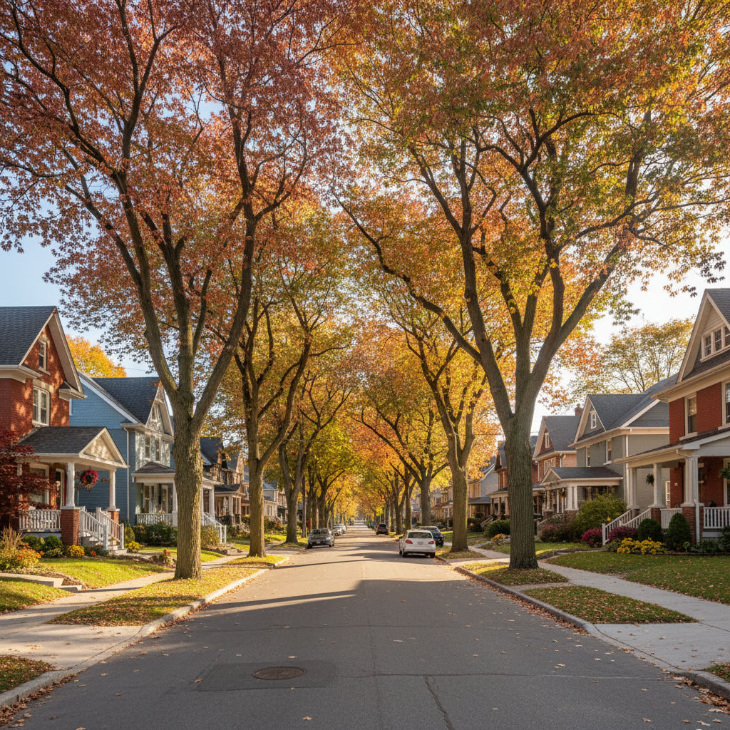 Tree-lined residential street in Collingwood with heritage homes