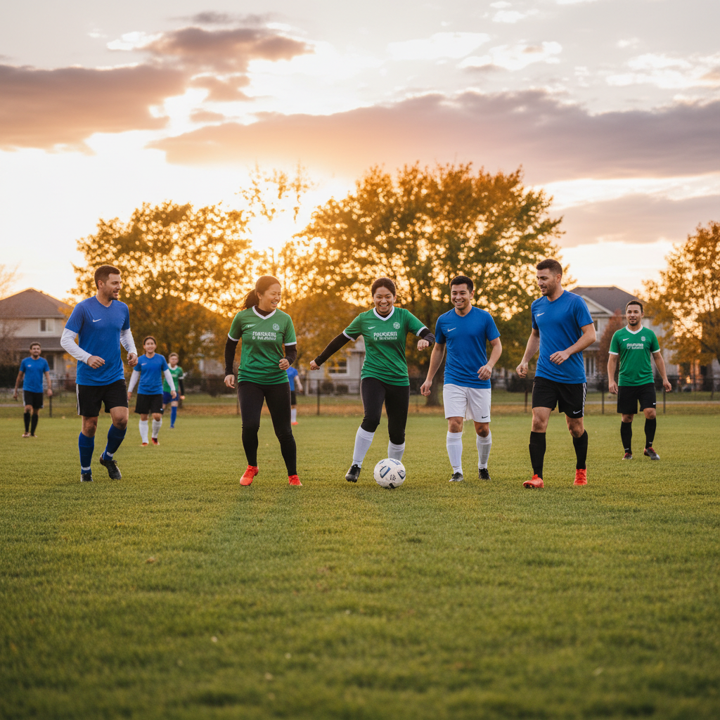 Adult recreational sports league playing at a Collingwood park