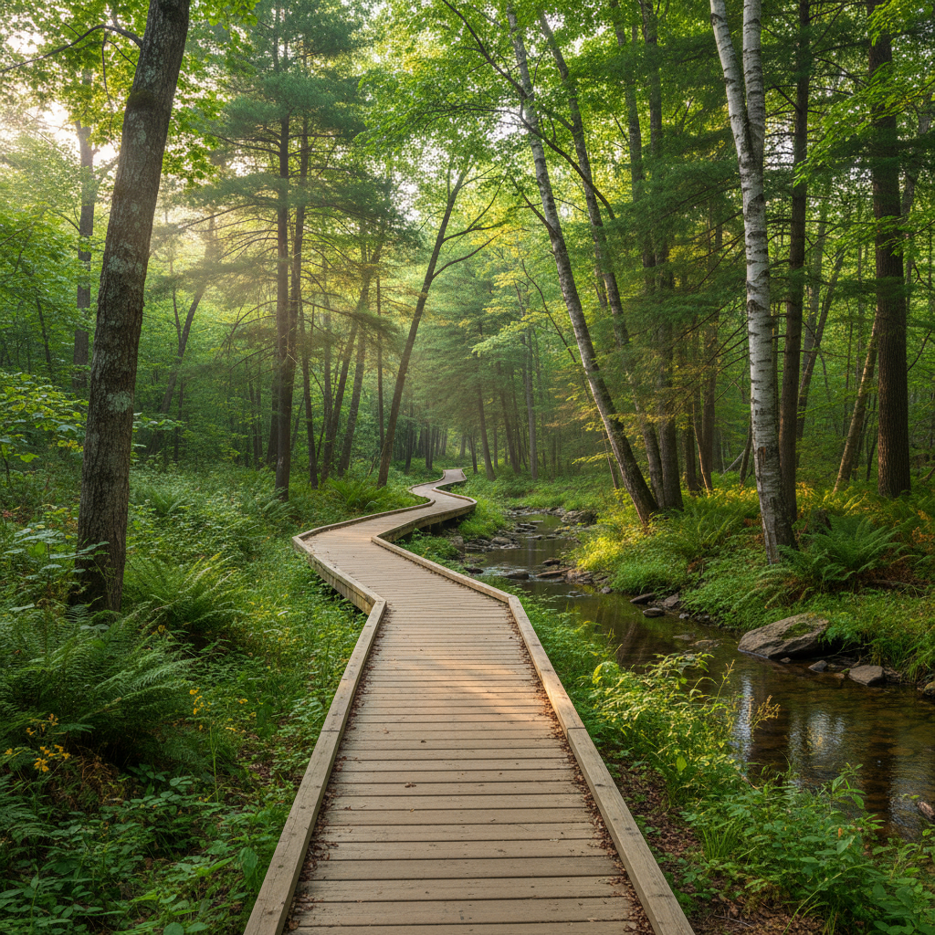 Person walking a wooded trail near Collingwood for wellness and exercise