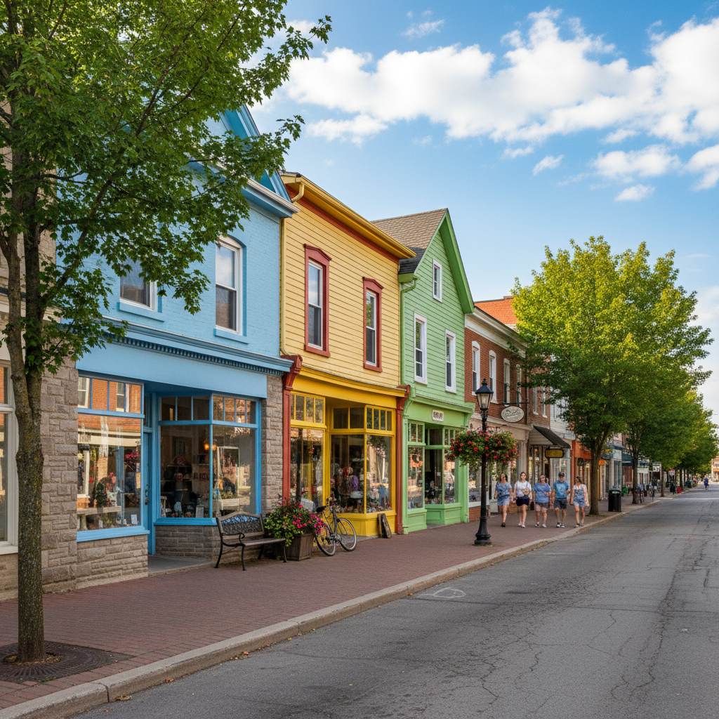 Storefronts and boutiques along Hurontario Street in downtown Collingwood